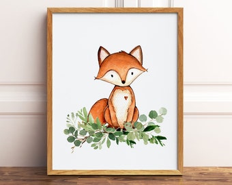 Watercolor Fox Print, Printable Wall Art, Fox Nursery Decor, Woodland Animal Prints, Fox Nursery Art, Wilderness Art, Downloadable Prints