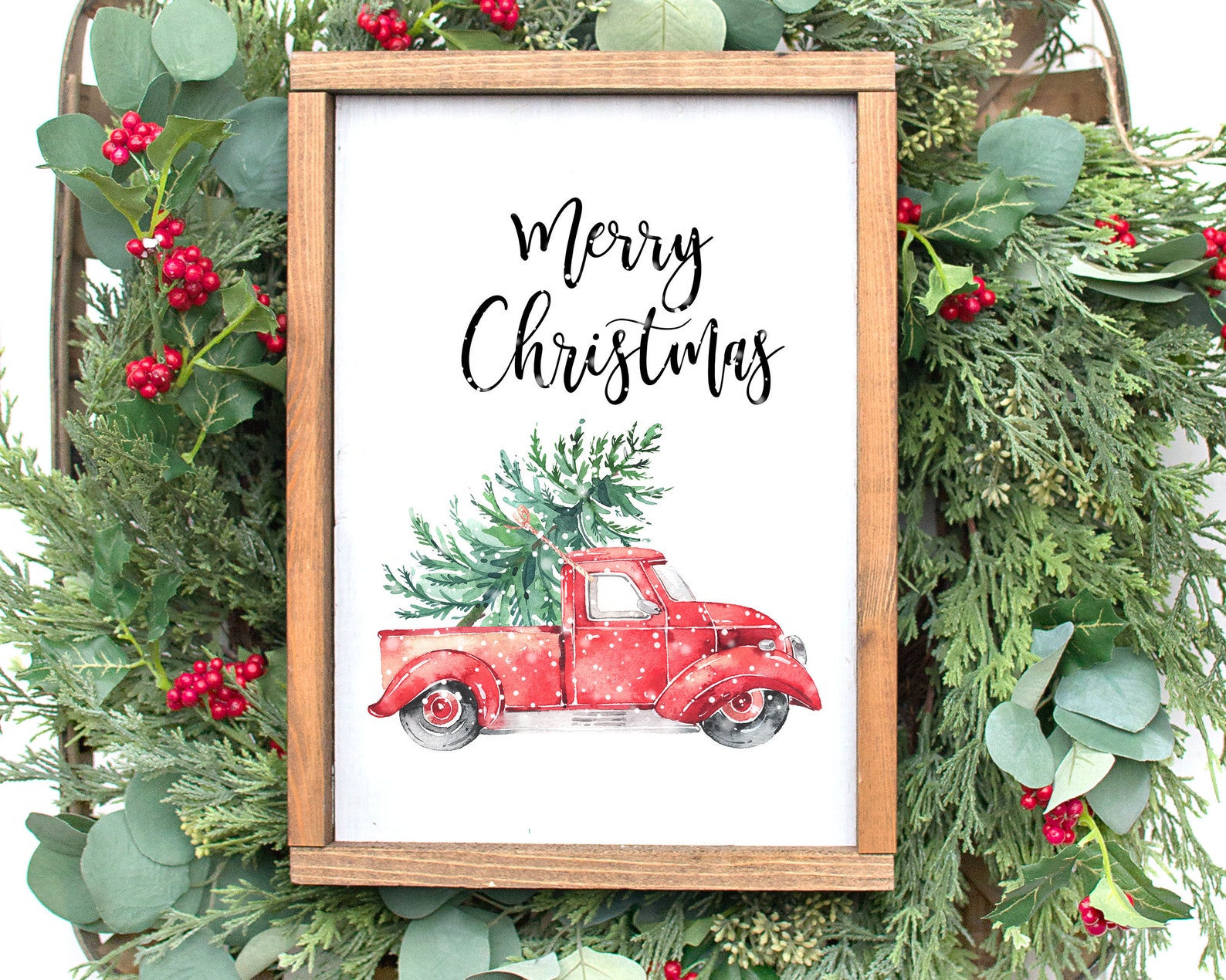 Merry Christmas Printable Wall Art Farmhouse Christmas Etsy
