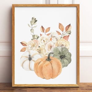 Arte da parete stampabile con bouquet autunnale di zucca, decorazioni floreali autunnali ad acquerello, decorazioni autunnali rustiche Boho, stampe botaniche digitali scaricabili immagine 5