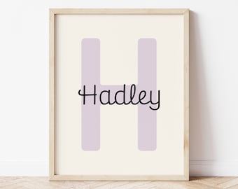 Personalized Name Printable Wall Art, Baby Girl Name Sign for Nursery Girl, Lilac Purple Name Sign, Monogram Initial Letter Girls Room Decor