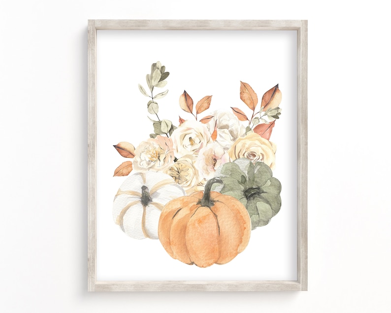 Arte da parete stampabile con bouquet autunnale di zucca, decorazioni floreali autunnali ad acquerello, decorazioni autunnali rustiche Boho, stampe botaniche digitali scaricabili immagine 8