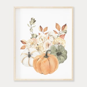 Arte da parete stampabile con bouquet autunnale di zucca, decorazioni floreali autunnali ad acquerello, decorazioni autunnali rustiche Boho, stampe botaniche digitali scaricabili immagine 4