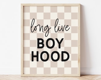 Long Live Boyhood Printable Wall Art, Retro Checker Toddler Boy Room Decor, Kids Trendy Wall Art, Boy Preppy Room Decor, Y2K Decor Download