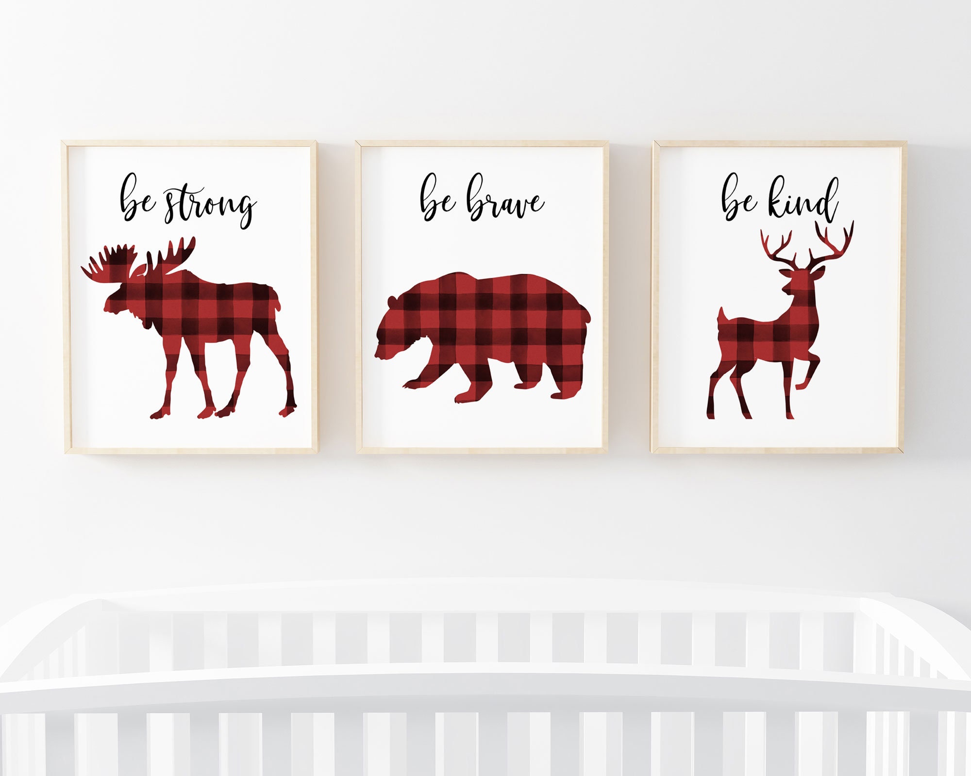 Watercolor Buffalo Plaid Woodland Nursery Decor Moose Printable Wall Art Bear Lumberjack Nursery Decor Buffalo Check Forest Animal Prints Etsy
