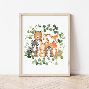 Woodland Nursery Prints, Nature Printable Wall Art, Printable Animal Nursery, Watercolor Woodland Animals Prints, Digital Download