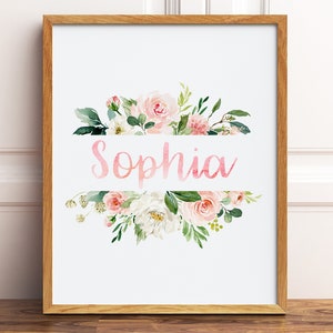 Blush Pink Floral Nursery Name Sign, Printable Wall Art, Personalized Baby Girl Name Sign, Baby Name Print, Watercolor Floral Nursery Print image 4