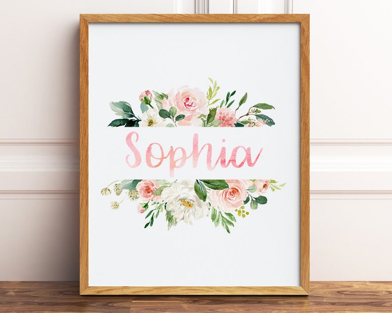 Blush Pink Floral Nursery Name Sign, Printable Wall Art, Personalized Baby Girl Name Sign, Baby Name Print, Watercolor Floral Nursery Print image 4