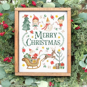 Merry Christmas Printable Wall Art, Cute Kids Santa Christmas Printables, Farmhouse Elf Holiday Decor, Digital Downloadable Christmas Prints
