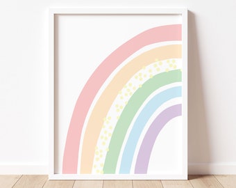 Pastel Rainbow Printable Wall Art, Boho Rainbow Nursery Decor, Split Half Rainbow Baby Room Decor, Kids Playroom Poster Downloadable Print