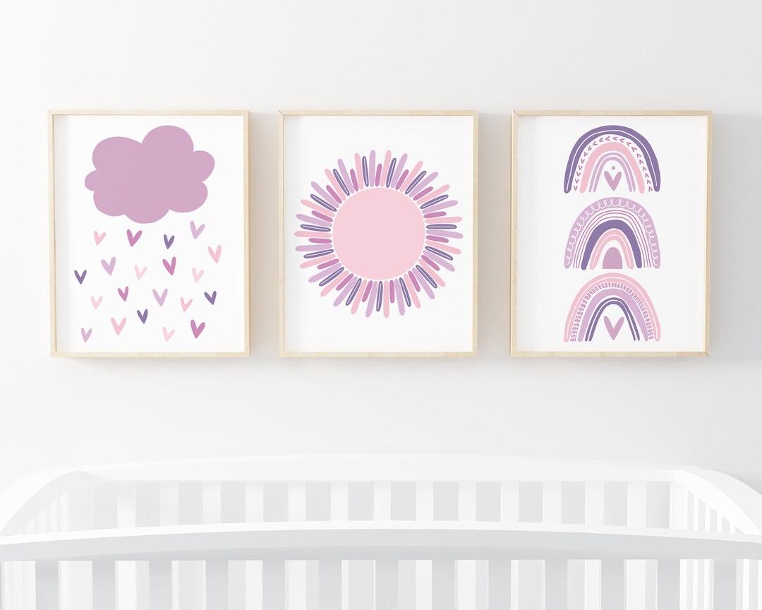 Purple Rainbow Printable Wall Art Set of 3, Sunshine Nursery Decor ...