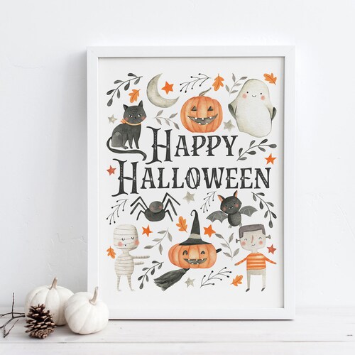 Printable Happy Halloween Sign Farmhouse Halloween Sign Etsy