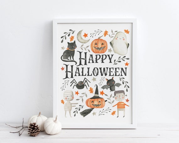 Halloween Printable Wall Art, Spooky Halloween Decor, Watercolor