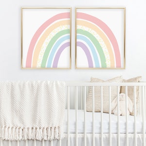 Pastel Rainbow Wall Art Set of 2 Prints, Printable Wall Art, Boho Rainbow Nursery Decor, Rainbow Baby Downloadable Prints