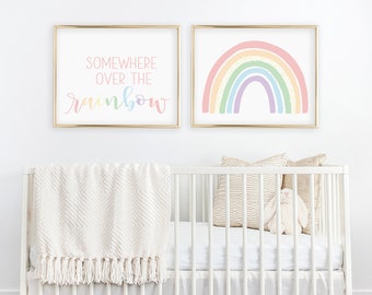 Somewhere Over The Rainbow Wall Art, Pastel Rainbow Printable Wall Art, Boho Rainbow Nursery Prints, Downloadable Rainbow Baby Nursery Decor