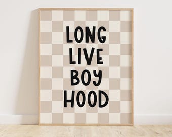 Arte de pared imprimible Long Live Boyhood, decoración de habitación de niño pequeño con cuadros retro, arte de pared moderno para niños, decoración de habitación preppy para niño, descarga de decoración Y2K
