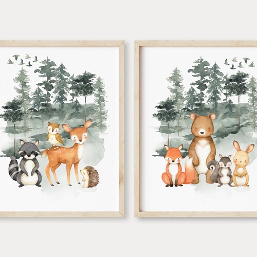 Woodland Nursery Animal Wall Art Nursery Baby Animals Etsy