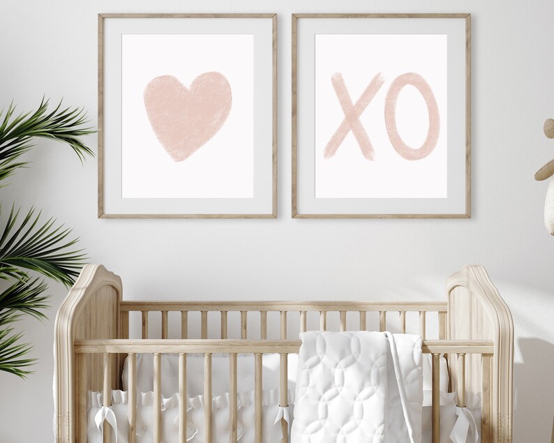 Pink Heart and XO Printable Wall Art Set of 2 Blush Pink Wall Etsy