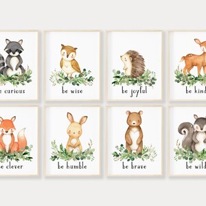 Woodland Nursery Prints Set of 8, Forest Animals Printable Wall Art, Watercolor Woodland Animal Prints, Woodland Nursery Decor Downloadable