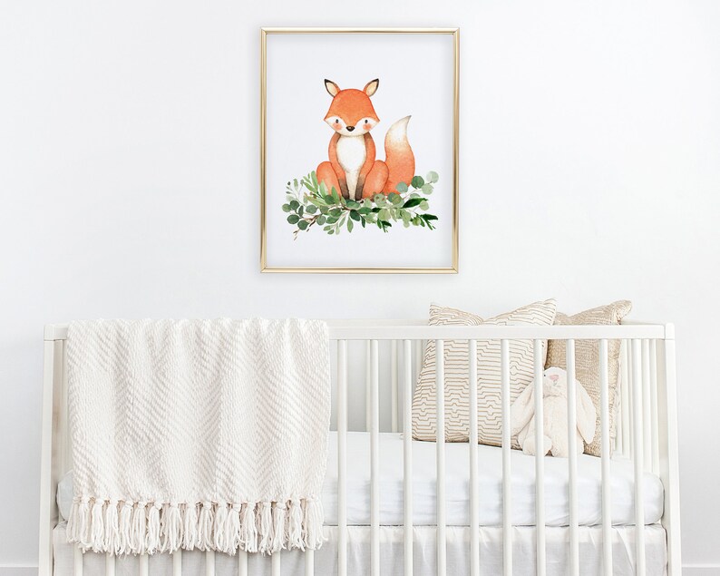 Fox Nursery Art Greenery Wilderness Art Downloadable Prints Woodland Animal Prints Watercolor Fox Printable Wall Art Fox Nursery Decor
