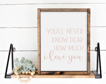 Arte de pared imprimible con la frase "Nunca sabrás cuánto te amo", frase para guardería, decoración digital para habitación infantil, impresiones descargables para sala de juegos.