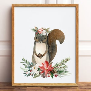 Christmas Squirrel Print, Christmas Printables, Squirrel Printable Wall ...