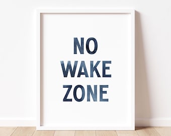 Arte de pared imprimible con zona de no despertar en acuarela, arte náutico para guardería de niño, decoración de guardería de niña con tema de surf, guardería de bebé con playa, dormitorio costero para niños