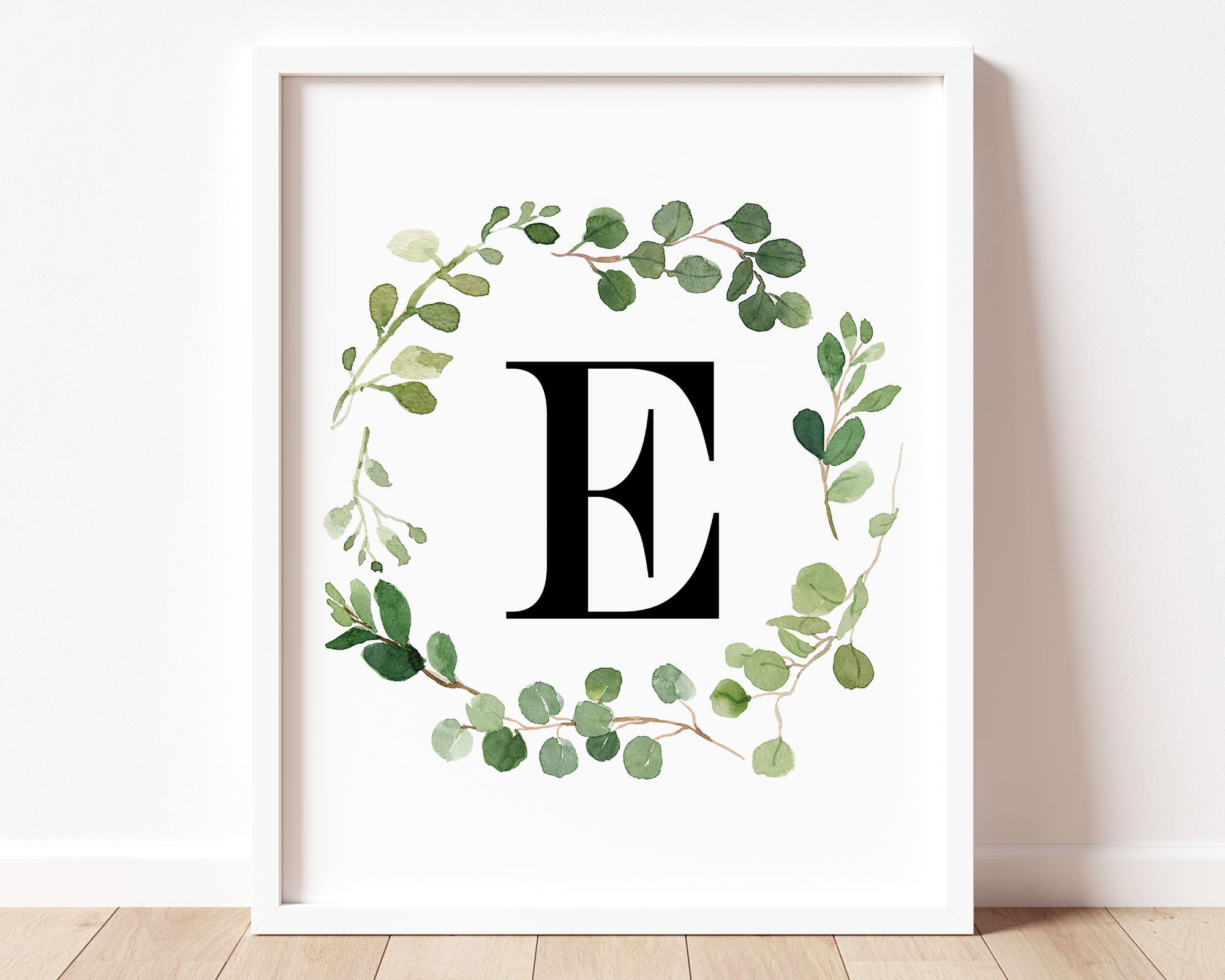 letter e monogram printable wall art watercolor monogram wall etsy