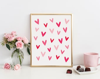 Hearts Printable Wall Art, Valentine Printable Kids Room Decor, Heart Wall Art, Valentines Day Decor, Love Poster, Downloadable Prints