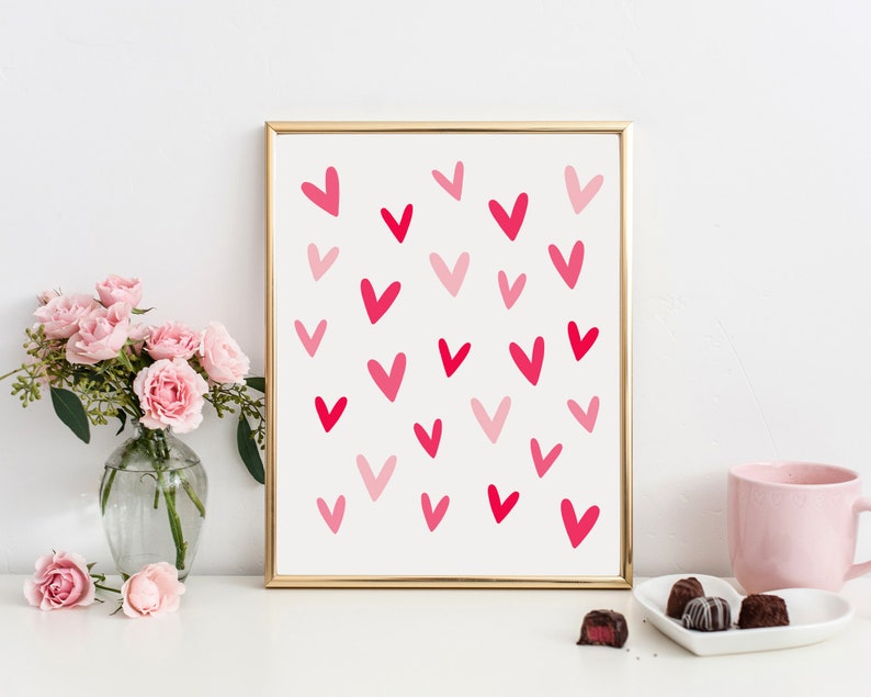 Hearts Printable Wall Art, Valentine Printable Kids Room Decor, Heart Wall Art, Valentines Day Decor, Love Poster, Downloadable Prints image 1
