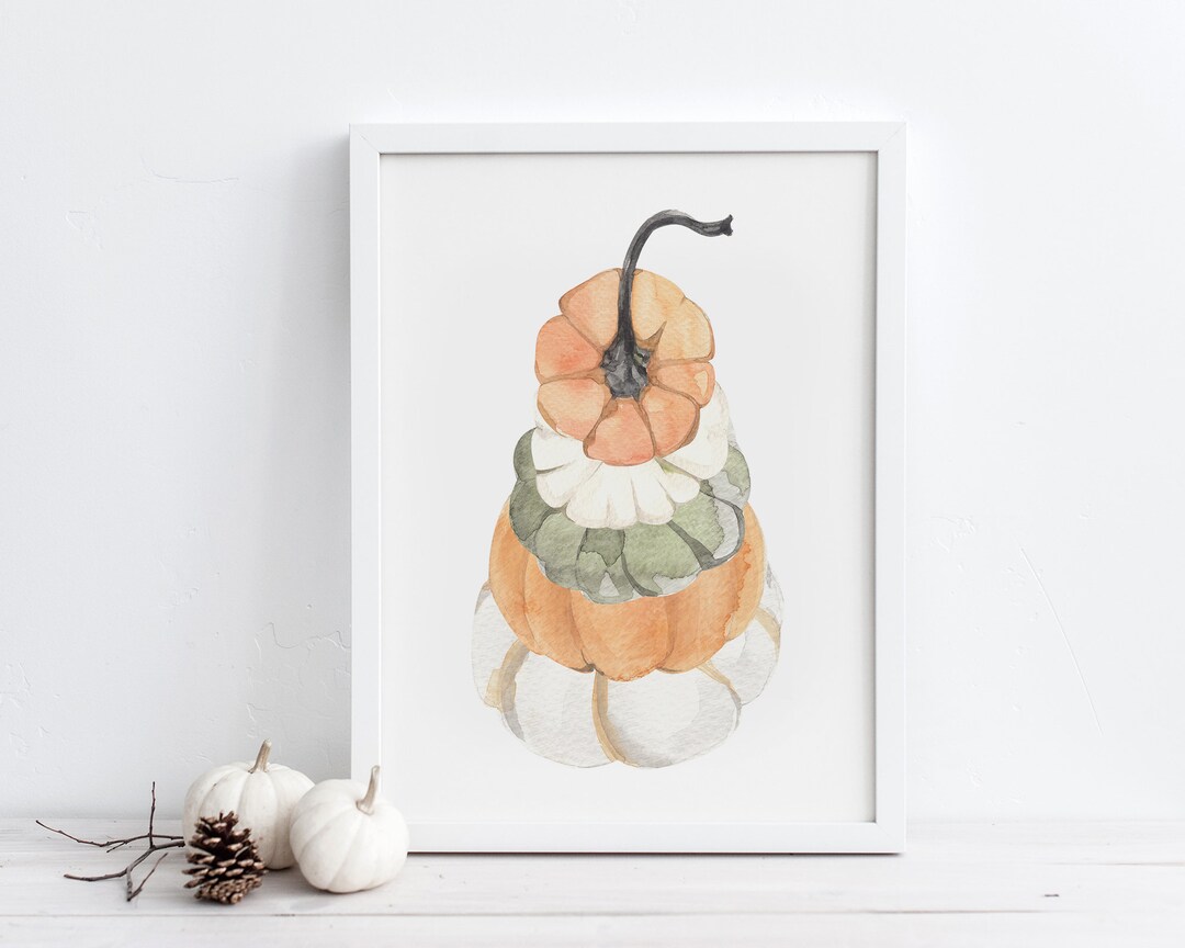 Watercolor Stacked Pumpkins Printable Wall Art, Gourd Art Digital ...