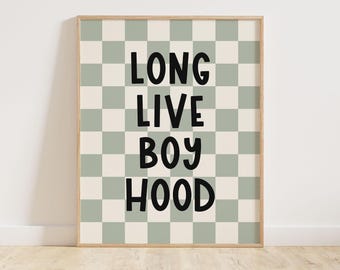 ¡Viva la niñez! Lámina decorativa para pared, estilo retro a cuadros verde salvia, decoración para habitación infantil, arte de pared moderno para niños, póster para sala de juegos estilo preppy con temática de niñez.
