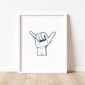Watercolor Shaka Sign Printable Wall Art, Kids Hang Loose Hand, Boy Surf Poster, Girl Surf Nursery Decor, Coastal Beach Baby Nursery Decor