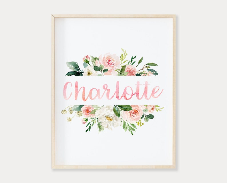 Blush Pink Floral Nursery Name Sign, Printable Wall Art, Personalized Baby Girl Name Sign, Baby Name Print, Watercolor Floral Nursery Print image 6