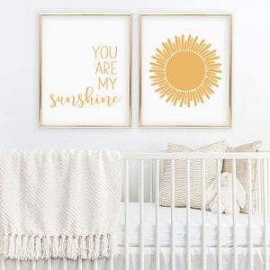 Yellow Sun and You are my Sunshine Wall Art Printable, Boho Sunshine Nursery Decor, Cute Kids Scandi Playroom Sign, Digital Download Poster