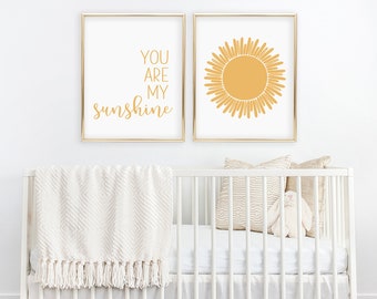 Arte de pared imprimible con el tema del sol amarillo y "Tú eres mi sol", decoración de guardería bohemia con sol, lindo letrero escandinavo para sala de juegos para niños, póster de descarga digital