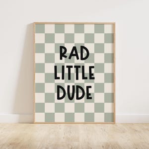 Rad Little Dude Printable Wall Art, Sage Green Retro Checker Tween Boy Room Decor, Kids Trendy Wall Art, Y2K Preppy Wall Art Boy Download