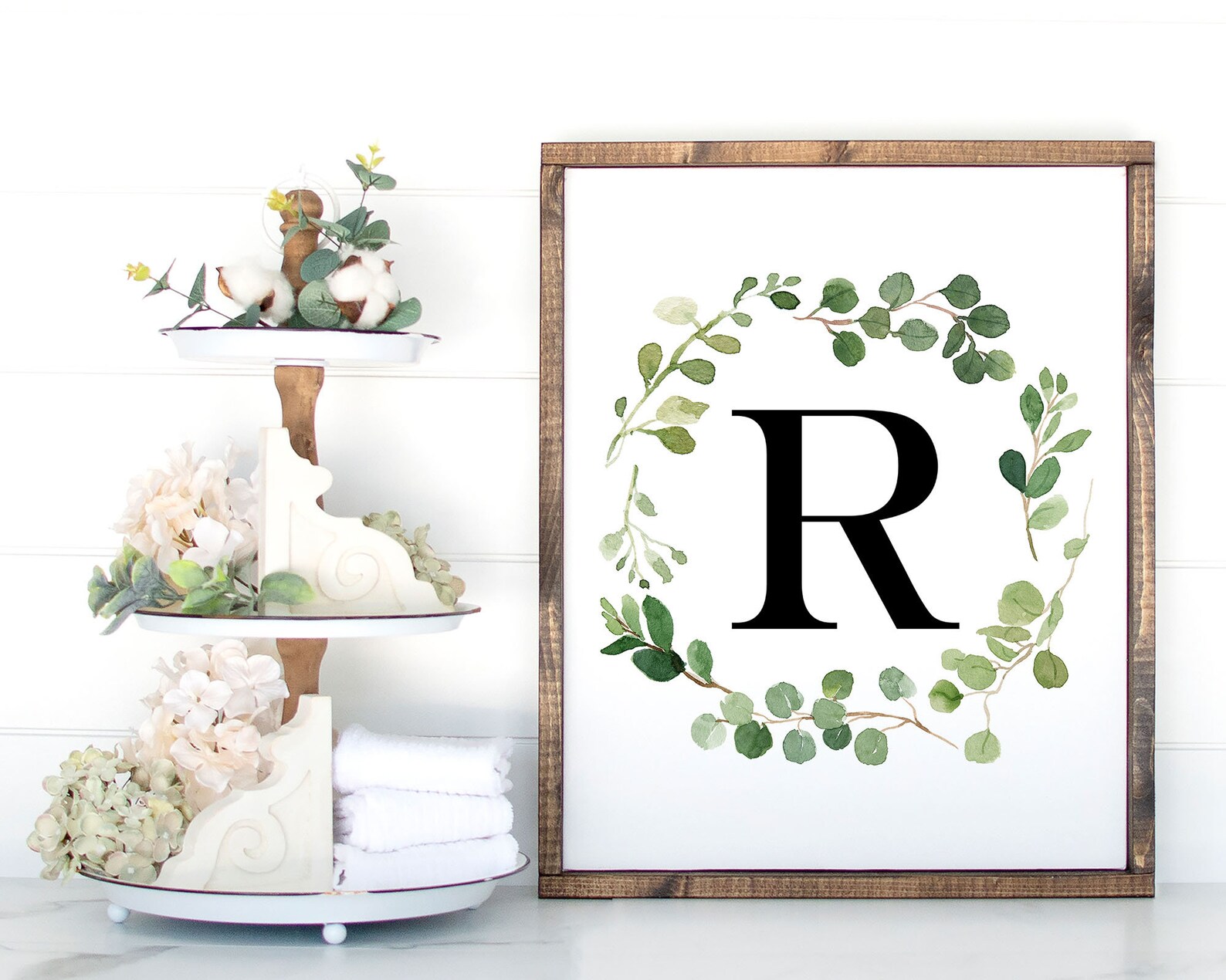 Watercolor Greenery Monogram Letter R Printable Wall Art - Etsy