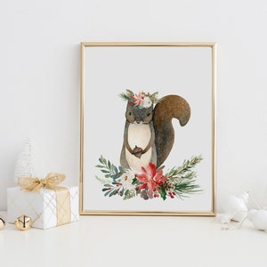 Christmas Squirrel Print, Christmas Printables, Squirrel Printable Wall ...