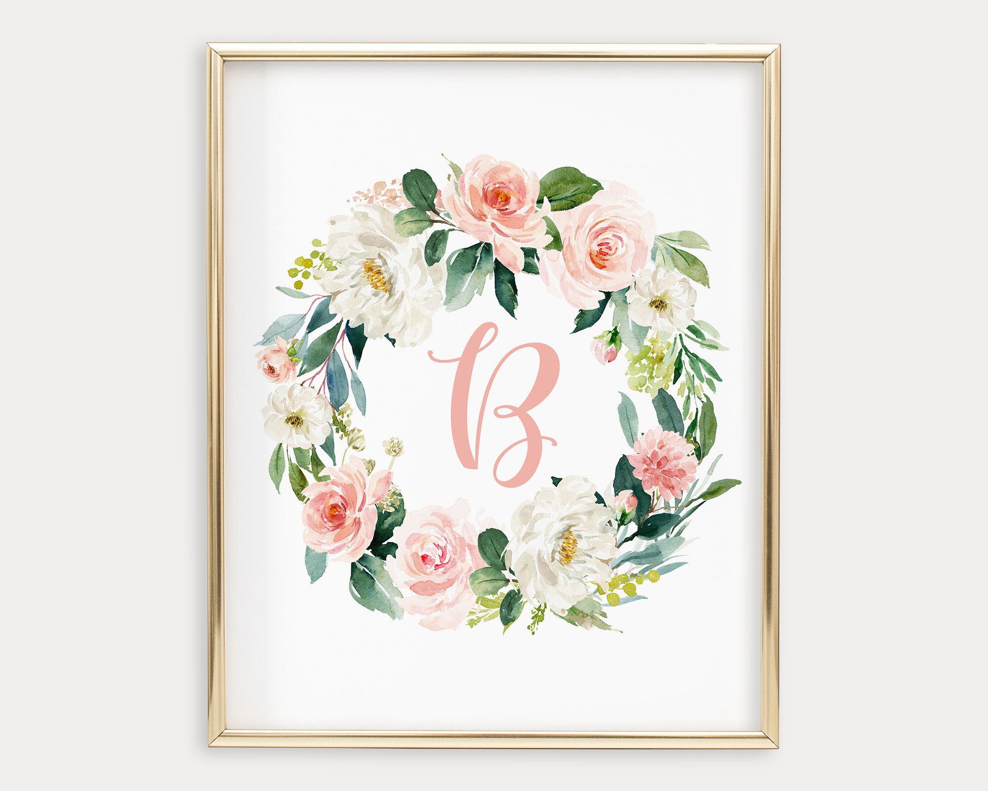 Letter R Printable Monogram Gift Wreath Peony print Digital Download Gift Printable Monogram R