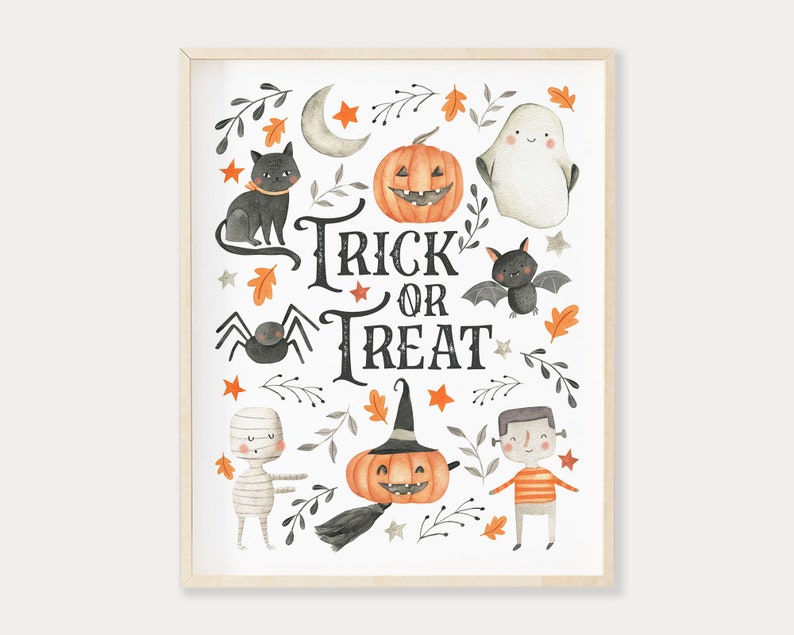 Trick or Treat Printable Wall Art Watercolor Halloween image 7