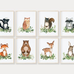 Woodland Nursery Prints Set of 8, Printable Wall Art, Digital Woodland ...