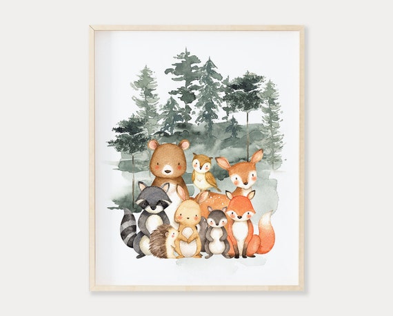 Woodland Nursery Woodland Animals Printable Watercolor Art Stag Tree Forest Deer Rustic Adventure Nursery Print Set of 3 Woodland Decor