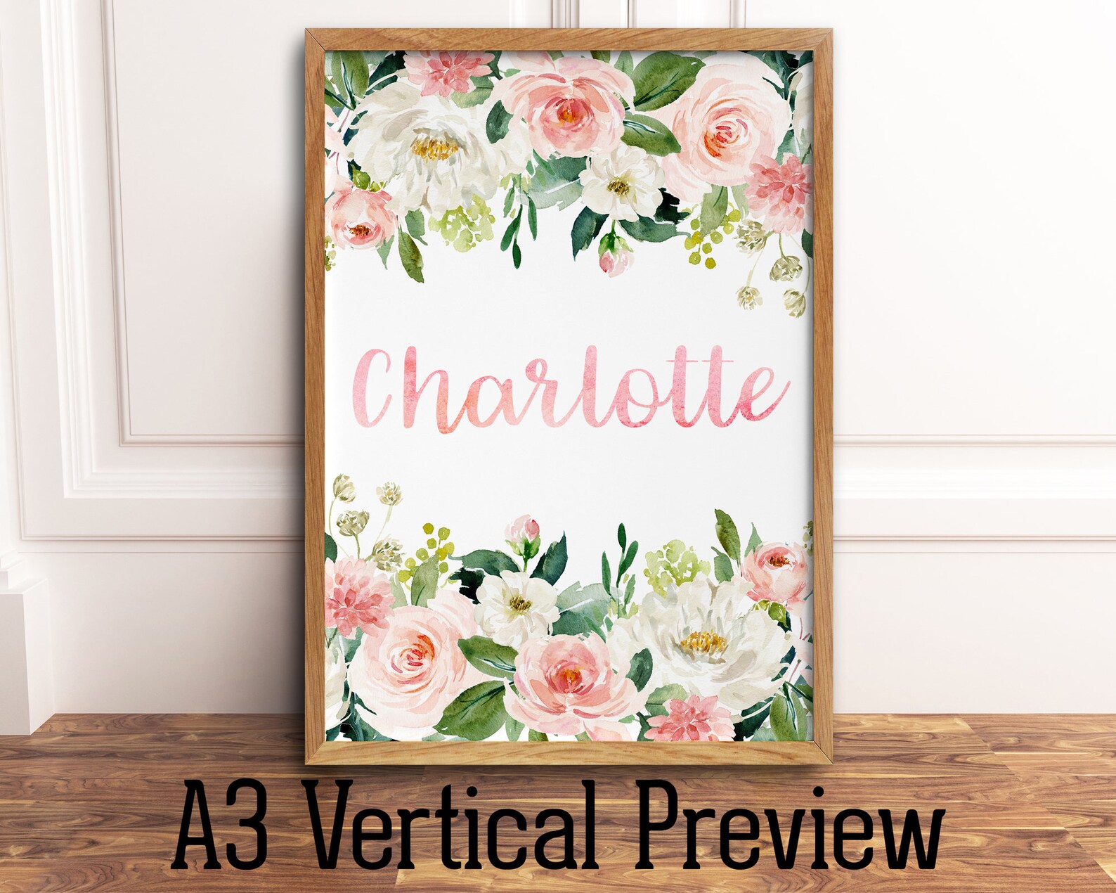 Custom Name Print, Personalized Girls Name Printable Wall Art, Baby Name Art, Floral Nursery