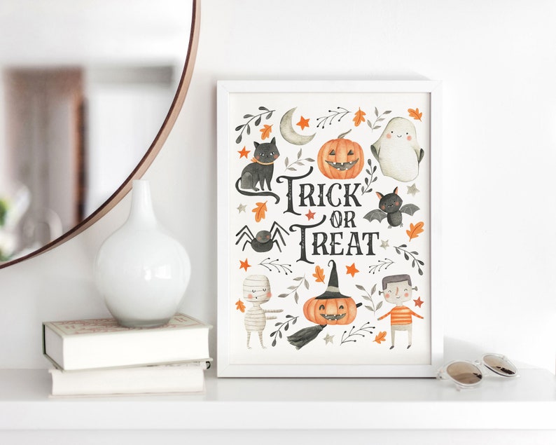 Trick or Treat Printable Wall Art Watercolor Halloween image 6
