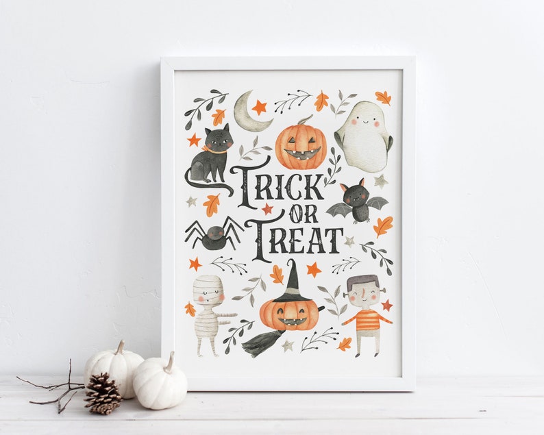 Trick or Treat Printable Wall Art Watercolor Halloween image 3