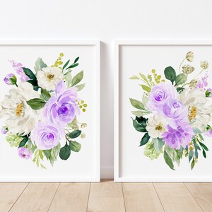 Watercolor Peony Printable Wall Art, Purple Peonies Wall Art Print Set of 2, Boho Teen Girl Room Decor, Baby Girl Nursery Decor Download