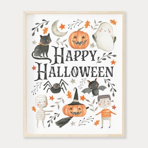 Happy Halloween Printable Wall Art, Watercolor Halloween Art Print, Cute Kids Halloween Wall Art, Halloween Print, Downloadable Prints image 7