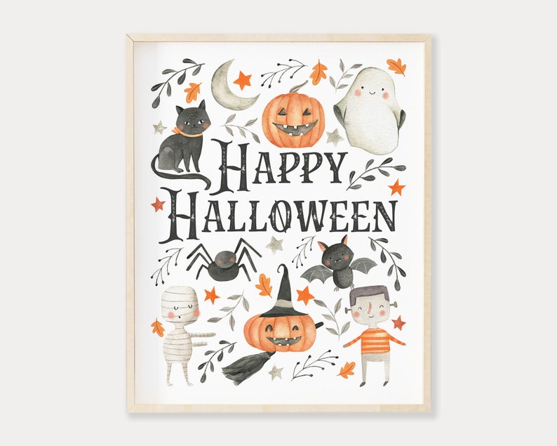 Happy Halloween Printable Wall Art, Watercolor Halloween Art Print, Cute Kids Halloween Wall Art, Halloween Print, Downloadable Prints image 7