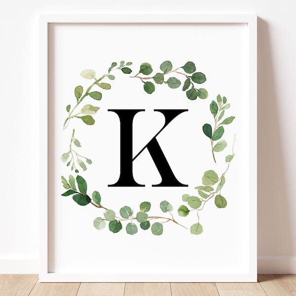 Letter K Monogram Printable Wall Art, Letter K Print, Boy Farmhouse Nursery Decor Letter Print, Botanical Initial Print, Downloadable Prints