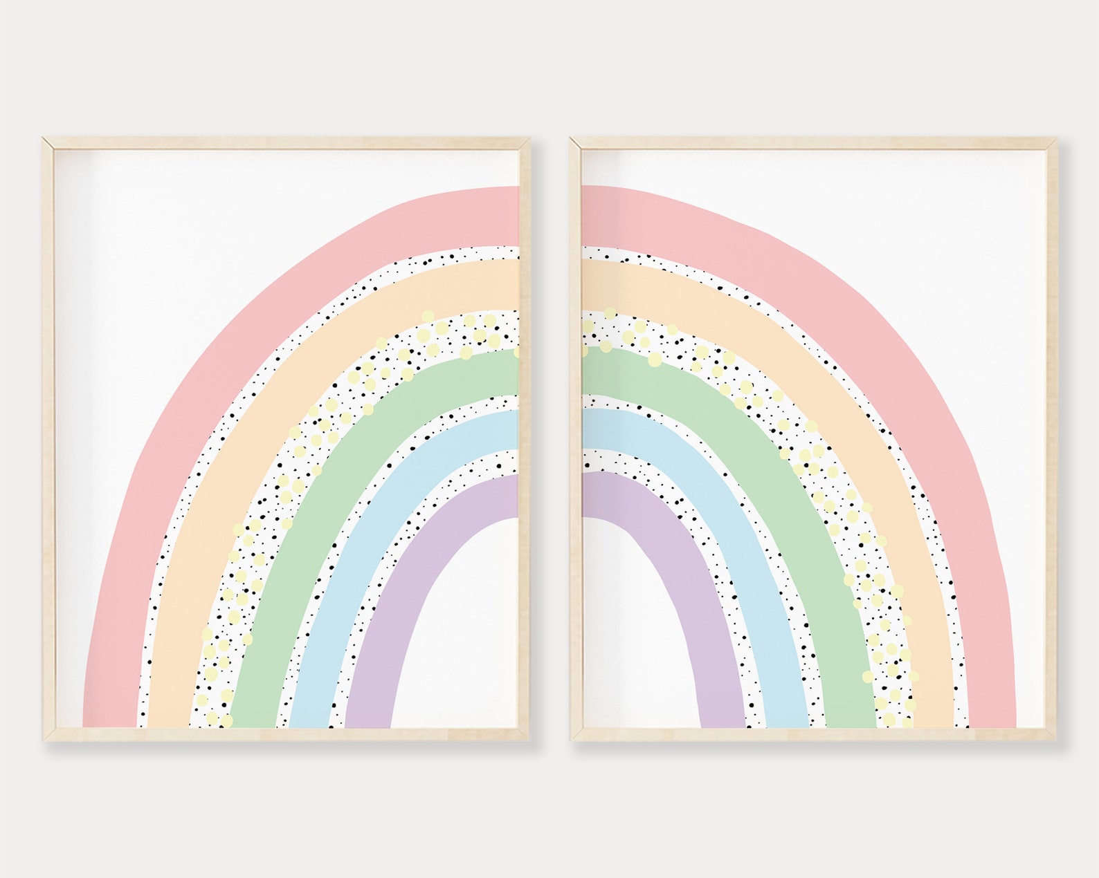 Pastel Rainbow Wall Art & Black Polka Dots Set of 2 Prints | Etsy
